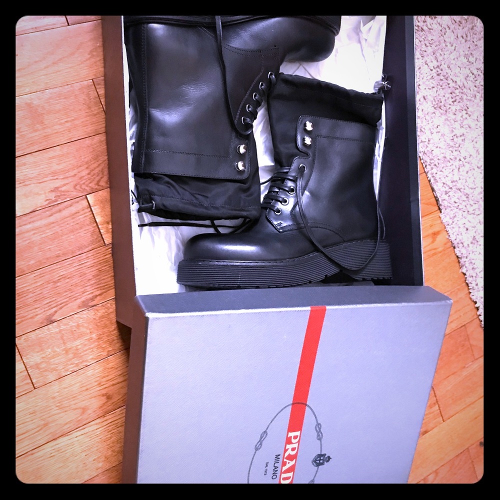 Prada military leather boots